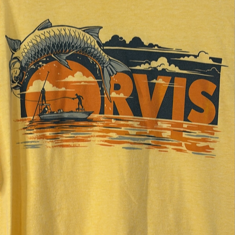 Orvis Yellow Graphic T-Shirt for Men Sz XXL Excellent Condition - Picture 2 of 4
